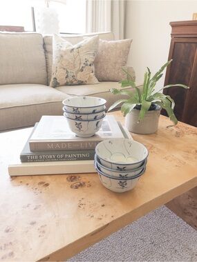 Set of 6 Vintage Chinese porcelain Blue Eye Tea/Rice Bowls